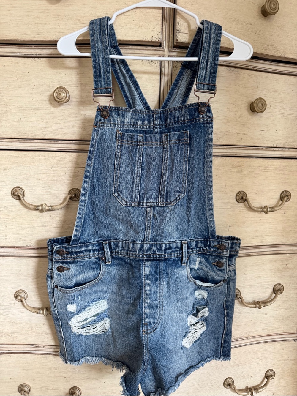 Forever 21 Washed Blue Denim Short Overalls